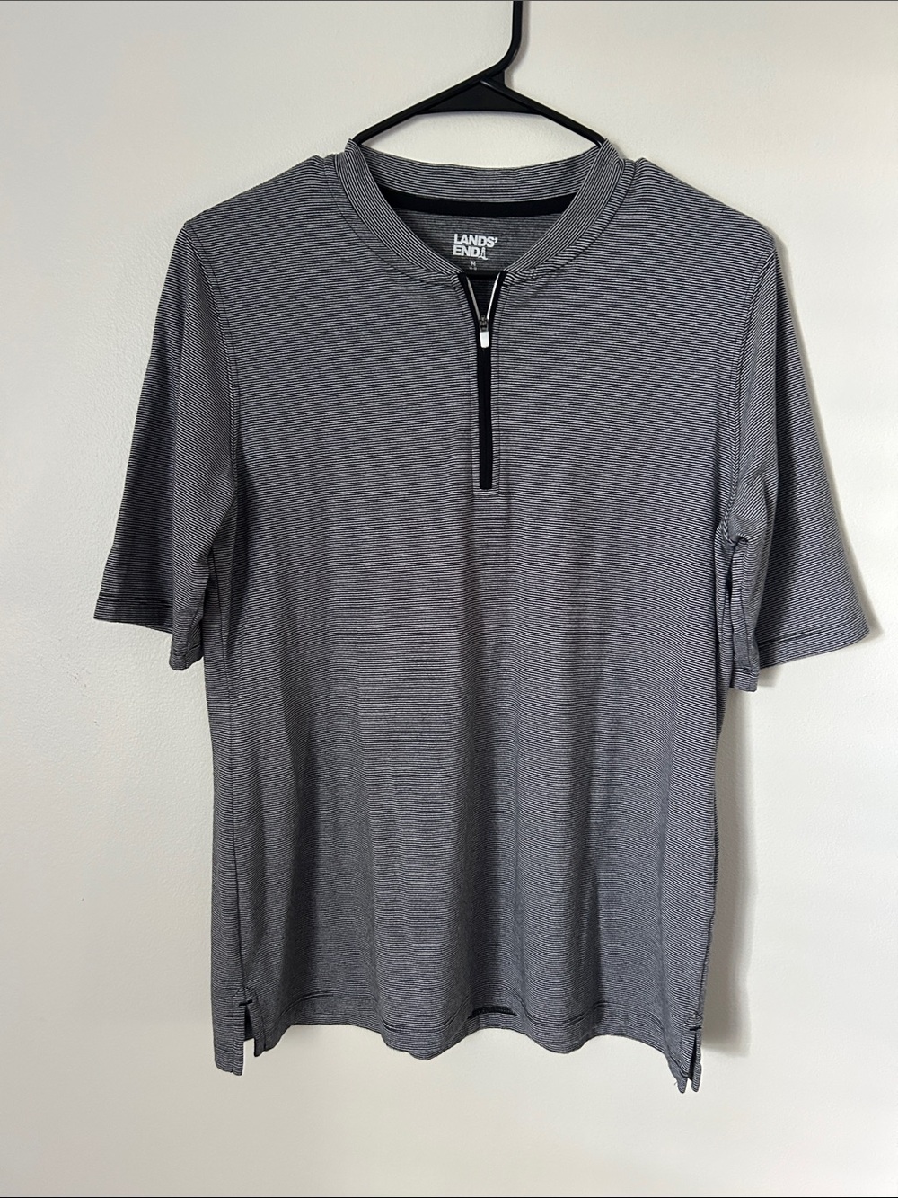 Lands' End Men's Heather Gray Short-Sleeve Zip-Front Polo L 26.5 P to P 20 in